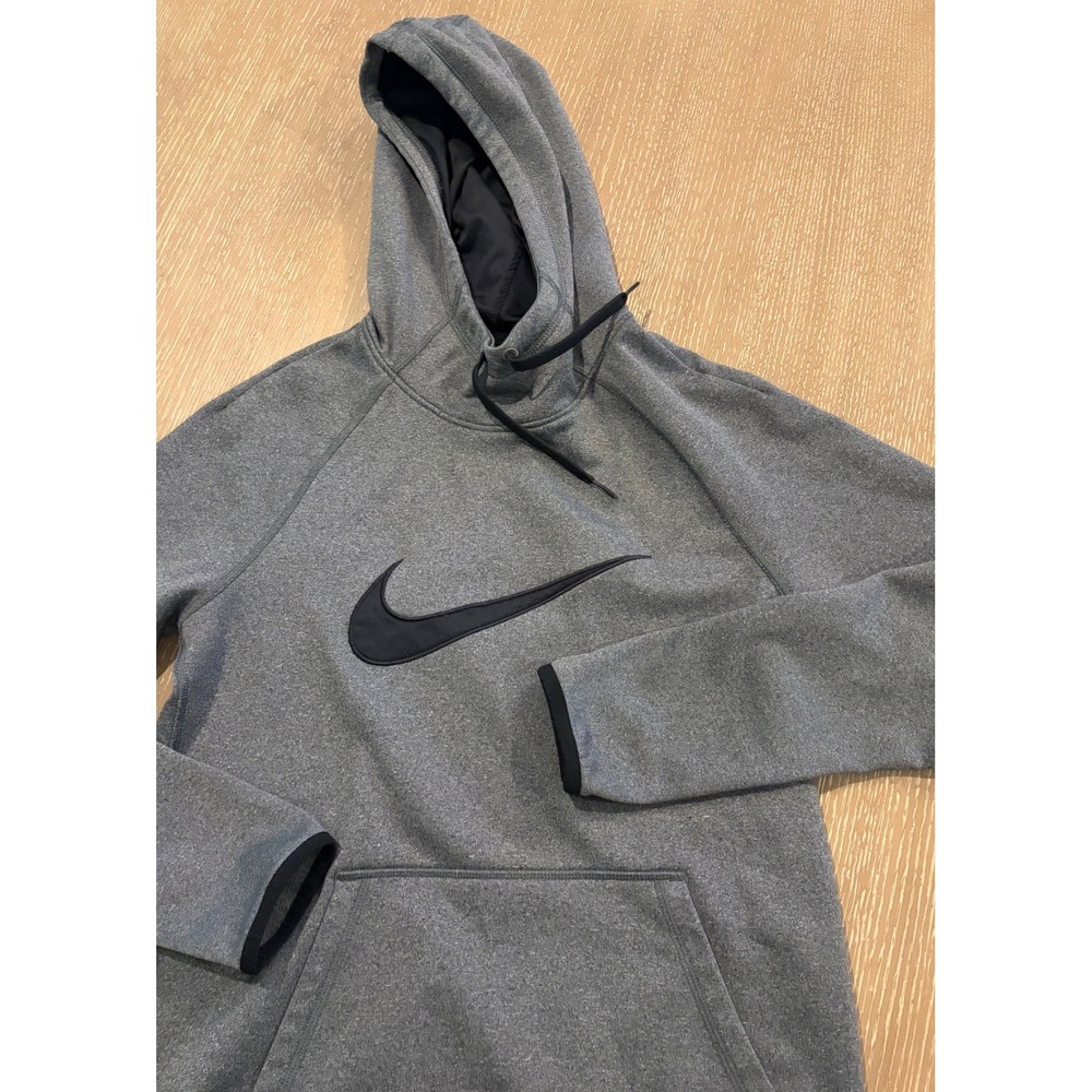 Nike Dri-FIT Gray Pullover Hoodie Big Swoosh‎ Fleece Sweatshirt Womens XS